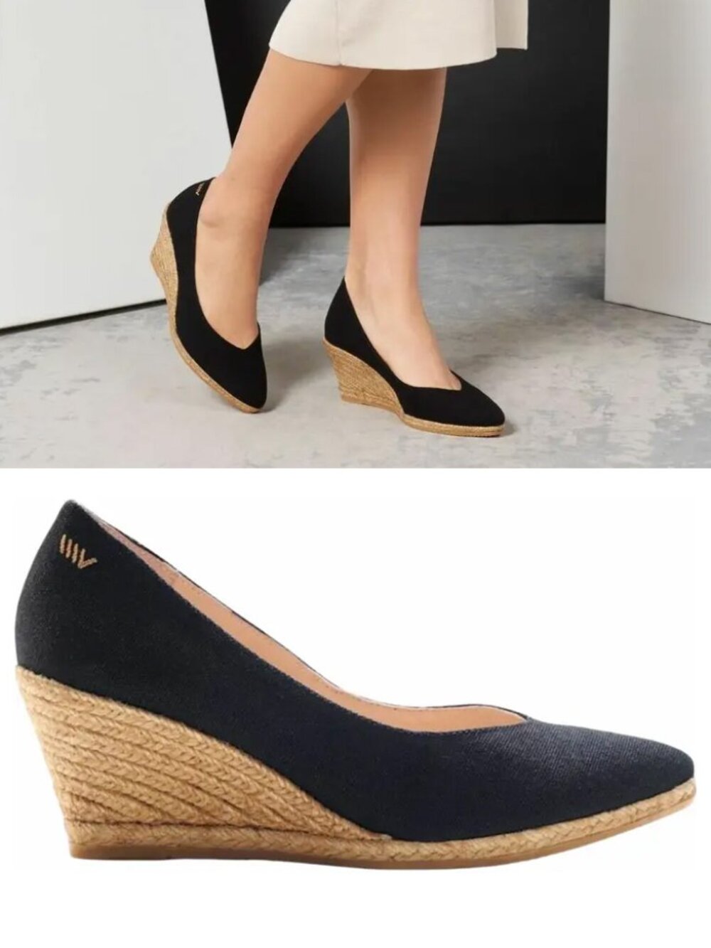 Viscata Roses Canvas V Cut Espadrille Wedges Black EUR 39, US 8 Comfort $155